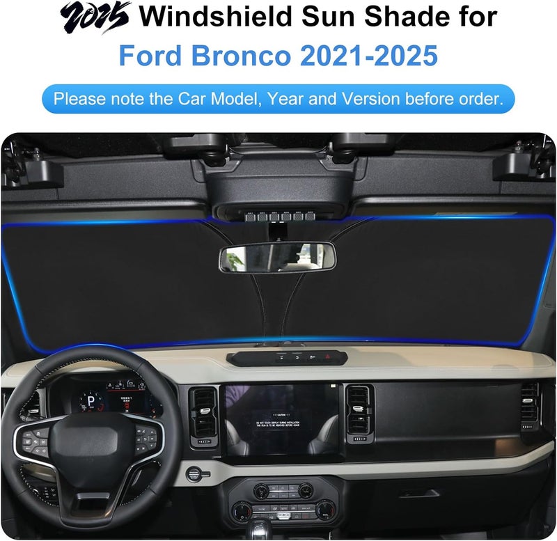 PinBaoLaLa Windshield Sun Shade for 2021-2025 2026 Ford Bronco Accessories - Windshield Sunshade Cover Front Window Shade Custom Fit Bronco Sun Visor Protector Foldable Blocks UV Rays - Image 2